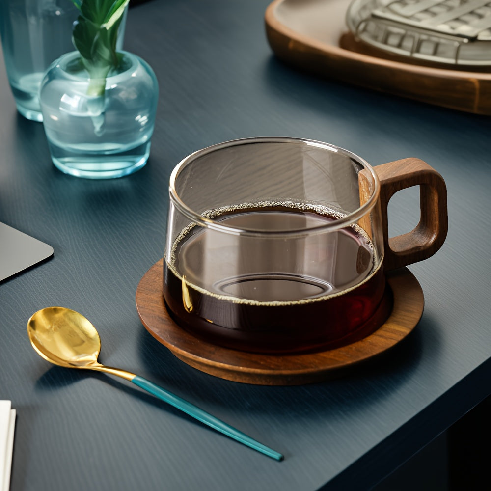 Hot Selling New American Style Coffee Cup Set, High-Quality Transparent Borosilicate Glass Latte Mug, Niche High-End Aesthetic