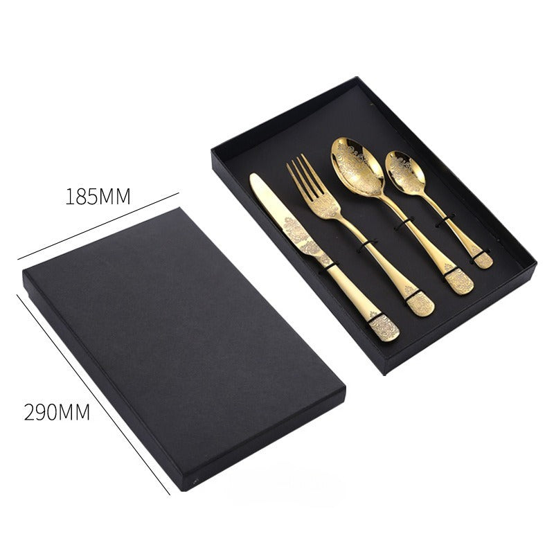 Stainless Steel Western Tableware | Four Main Pieces Steak Knife, Fork, Spoon Thickened Gift Set - 304 Stainless Steel