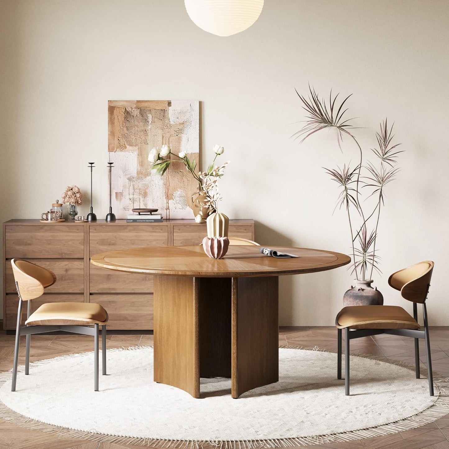 Round Walnut Dining Table – Modern Pedestal Table for 4–6 People (59.05”)