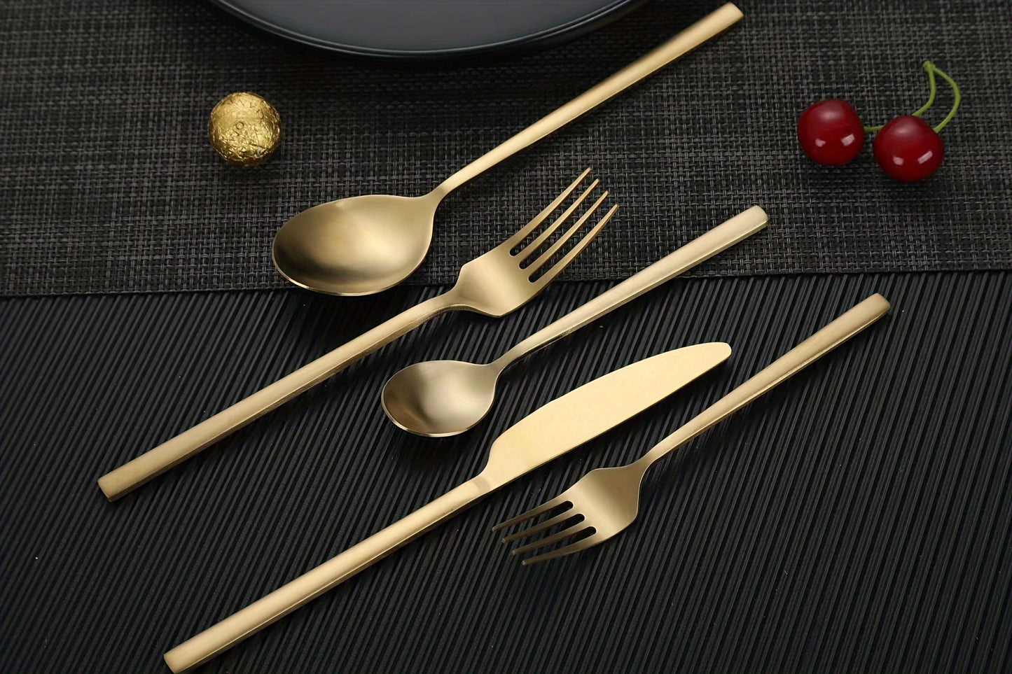 Set of 40 Matte Golden Cutlery, Including Flatware Made of Matte Stainless Steel with Rectangular Handles, Suitable for Weddings, Home, Hotels, Daily Restaurant Events, And Housewarming Gifts, Serving 8 People