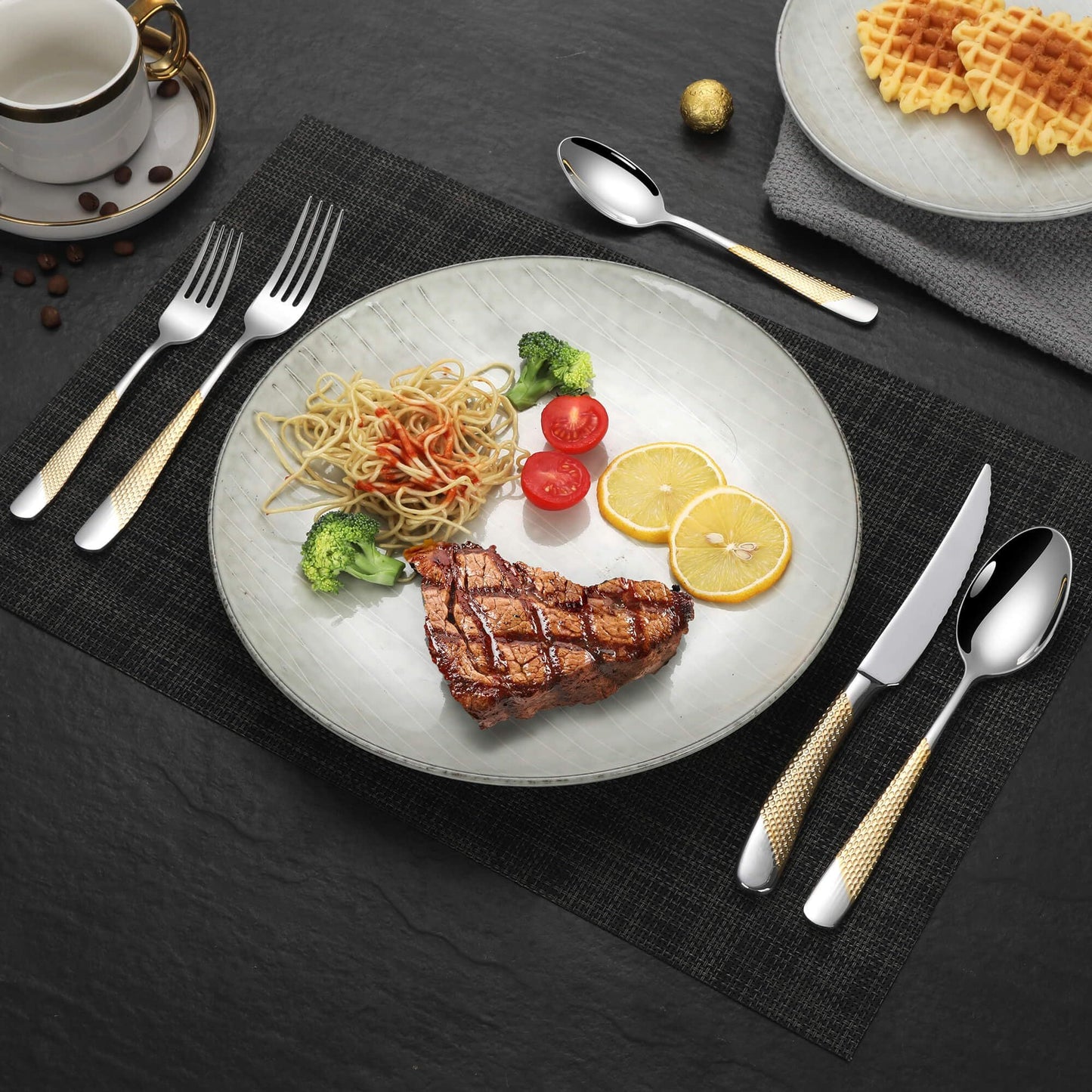 Hammered Modern Golden/Silvery Silverware Set, 40pcs Cutlery Set for 8, Stainless Steel Flatware Set for Home, Kitchen, Restaurant and Hotel, Mirror Polished Silverware Set, Dishwasher Safe