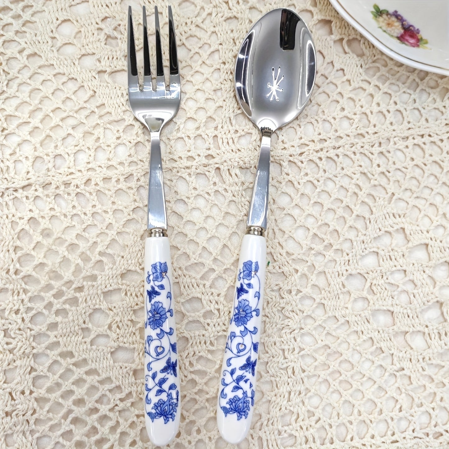 2/12pcs Blue And White Porcelain Handle Silverware Stainless Steel Tableware, Unique And Elegant Forks And Spoons, Beautiful Old-Fashioned Porcelain, Suitable for Restaurants, Kitchens, Daily Dining, Gatherings, And Holiday G