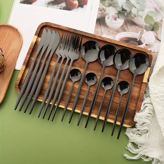 Mirror Polished Western Tableware Set 16pcs, Stainless Steel Tableware Set for 4 People, Including 4 Dinner Knives, 4 Dinner Forks, 4 Dinner Spoons, 4 Teaspoons, Suitable for Home Kitchen and Restaurant, Dishwasher Safe