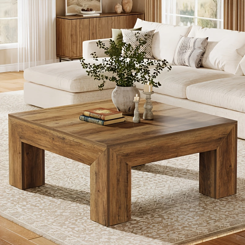 Square Wooden Coffee Table – Low Dining Table for Living Room & Bedroom (39”)