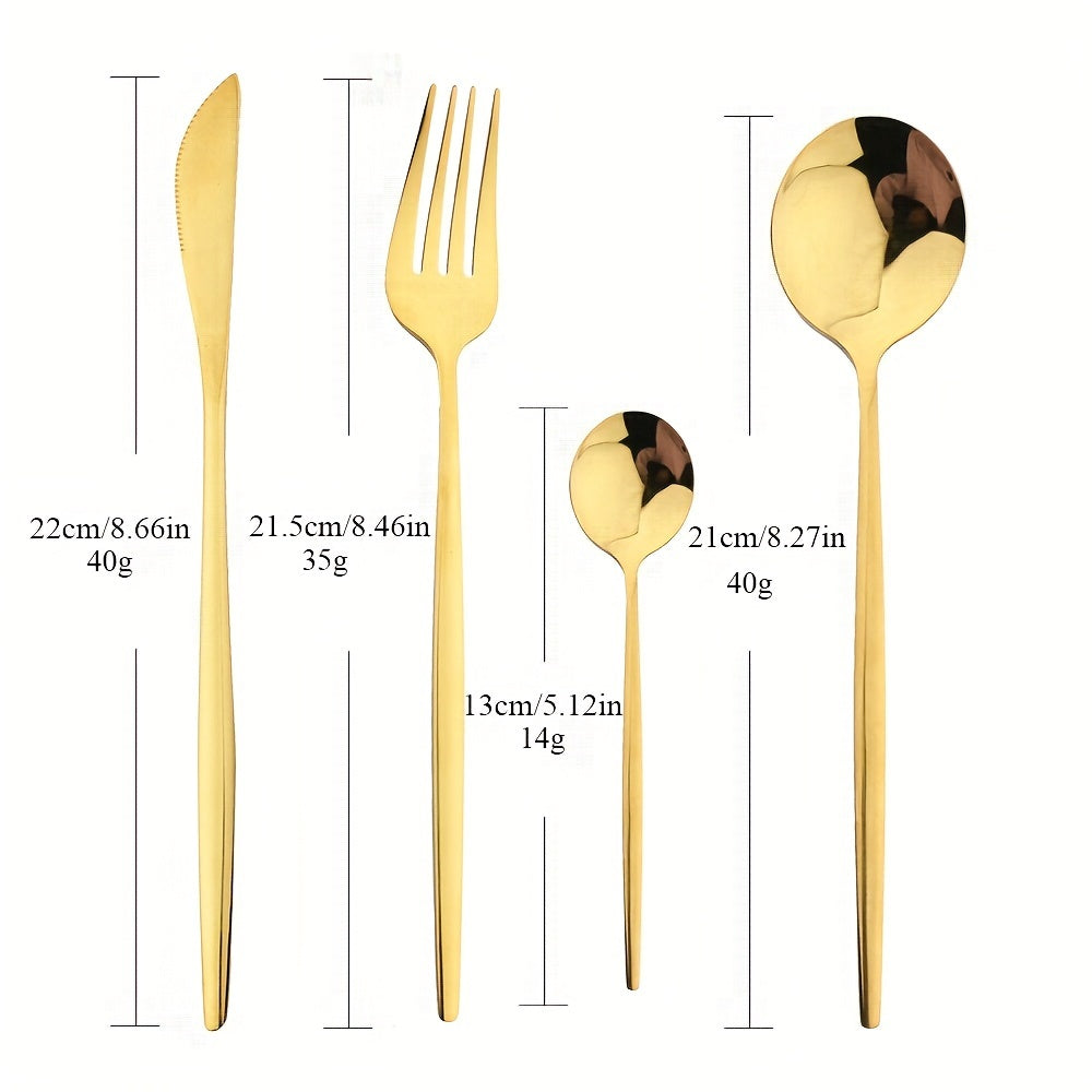 24pcs Black And Golden Elegant Stainless Steel Tableware Set, Including Forks, Knives, Spoons, Service Spoons And Service Forks - Perfect for Holiday Gifts Or High-end Kitchen Decoration, Holiday Tableware with Elegant Design