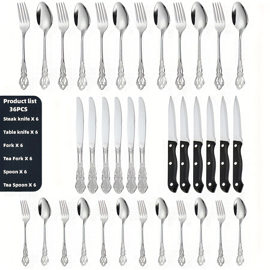 36pcs Premium Stainless Steel Cutlery Set - Shiny Finish, Dishwasher Safe Utensils for 6 - Ideal Present for Housewarming, Weddings, Christmas, Thanksgiving, And Valentine'S Day