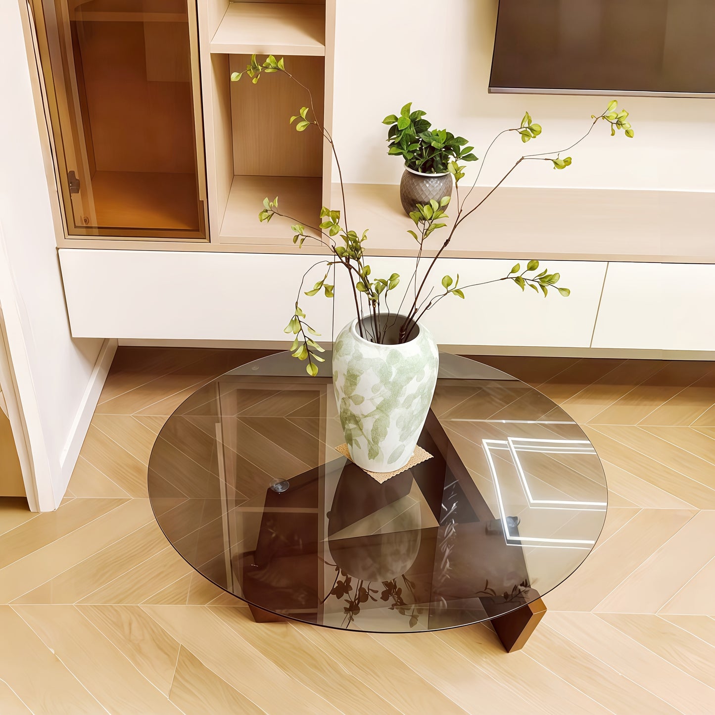 Modern Glass Top Coffee Table – Walnut Frame Center Table