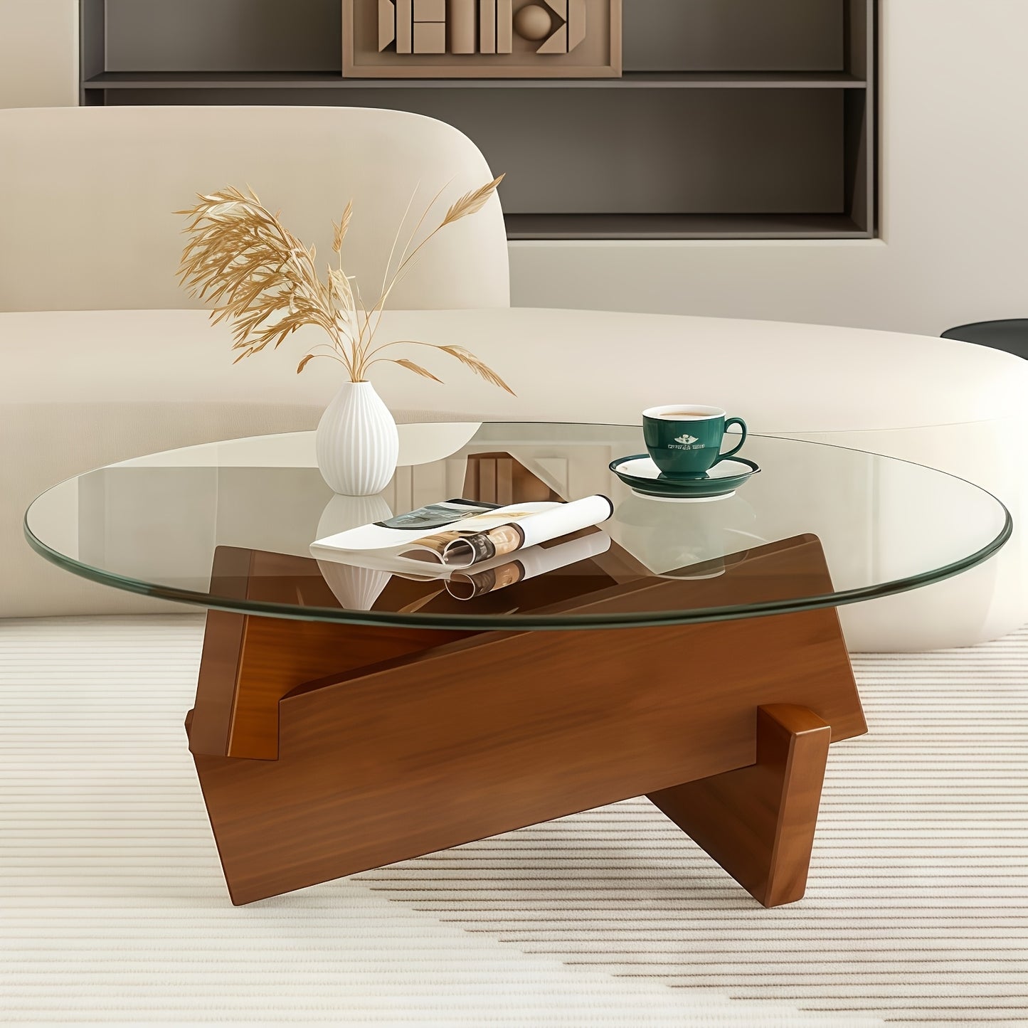 Modern Glass Top Coffee Table – Walnut Frame Center Table