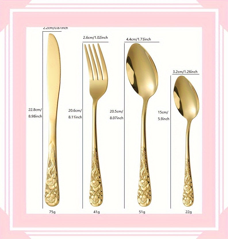 24pcs Stainless Steel Cutlery Set with Patterned Handles in a Gift Box