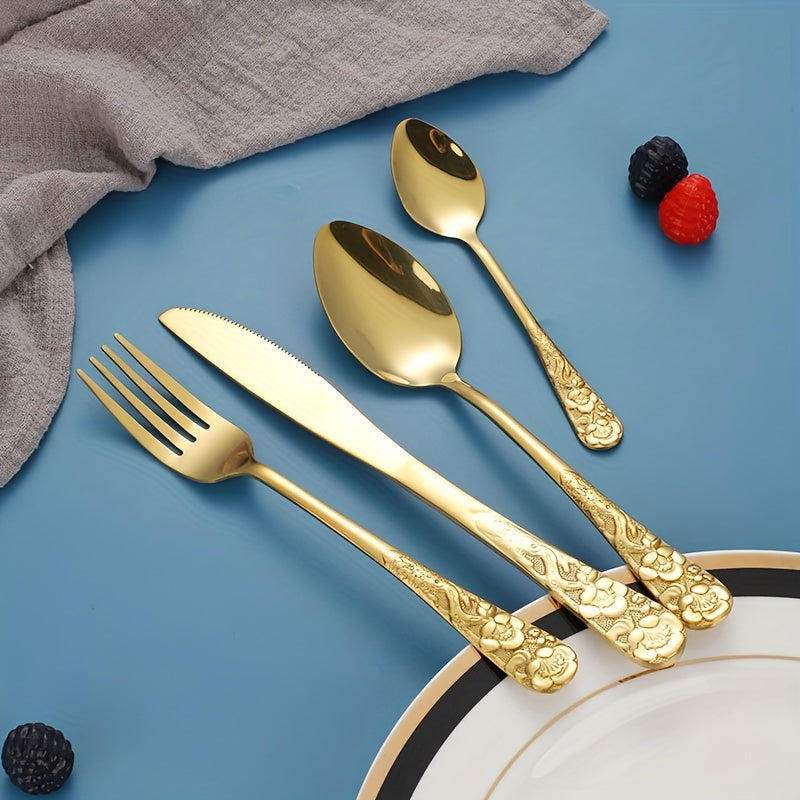 24pcs Stainless Steel Cutlery Set with Patterned Handles in a Gift Box