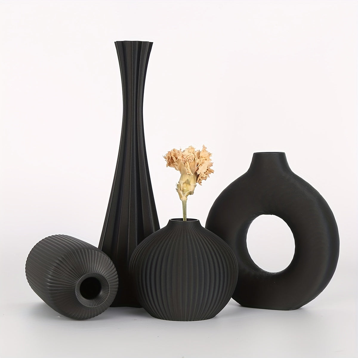 [Bohemian Vase] 4pcs Bohemian Style Vase Set | Round Plastic Vase for Dry Flower Bouquets, Home and Office Desktop Decoration, Holiday Gifts