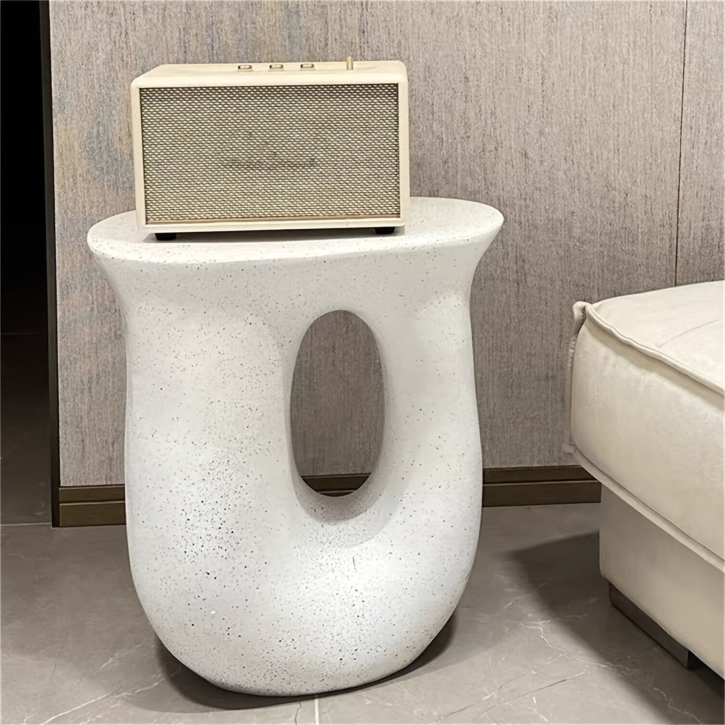 Modern Concrete Garden Stool & Side Table – Terrazzo Accent Plant Table (17.7”)