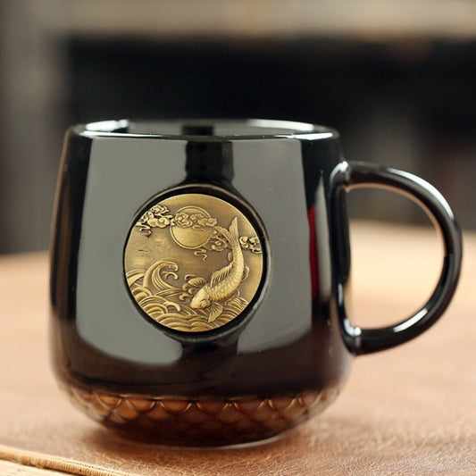 Premium Fish Scale Ceramic Mug & Bronze Coffee Cup - University-Themed Graduation Gift Suitable for Students, Elegant Fish Scale Texture & Bronze Coffee Cup, Creative Artisan Present for Her or Him, Ceramic and Bronze Cup