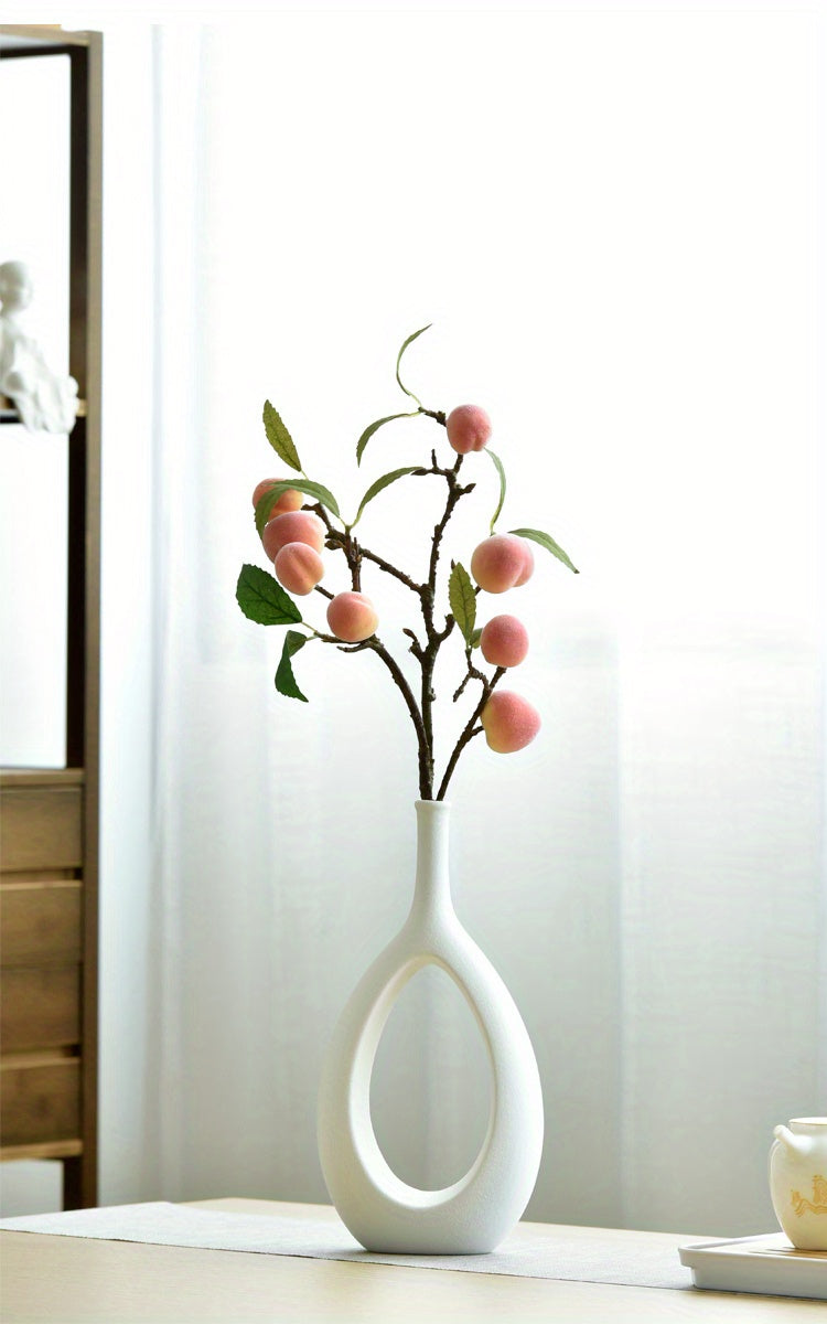 2pcs Ceramic Flower Vase, Hollow Oval Vase For Home Décor Office Decoration, Modern Geometric Vases Figurines Ornament For Living Room Bedroom Dining Table