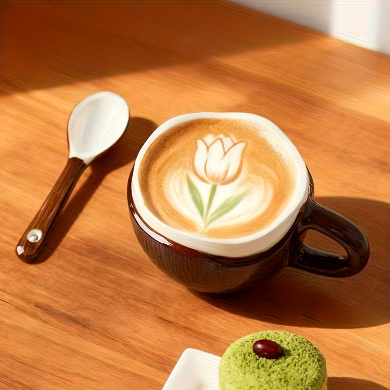 A Ceramic Coffee Mug Designed Like a Coconut Shell, Complete with a Spoon. This Novelty Tropical Mug Is Perfect for Afternoon Tea, Yogurt, And Fruit. It Is Safe for Both The Dishwasher And Microwave