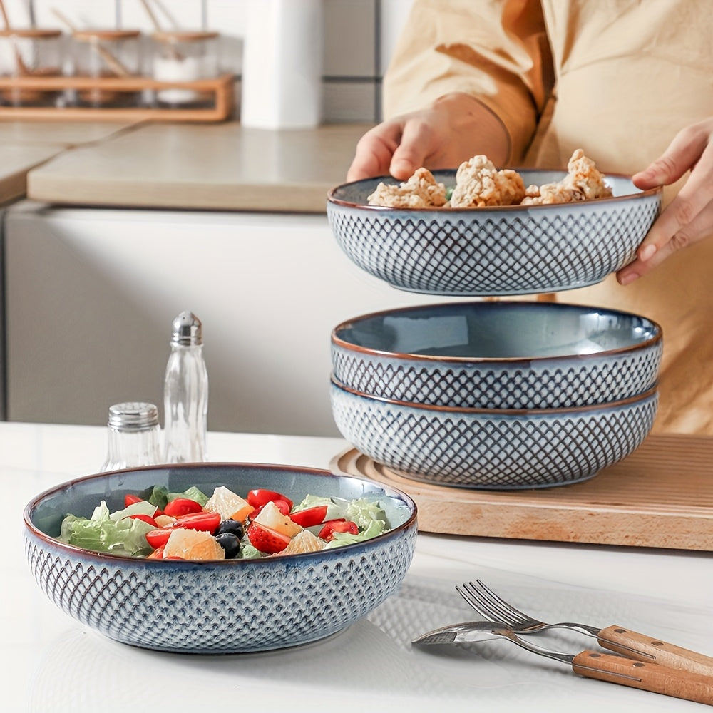 Large Pasta Bowl Set (4-Piece, 8.5", 46oz) – Ceramic Shallow Bowls, Microwave Safe