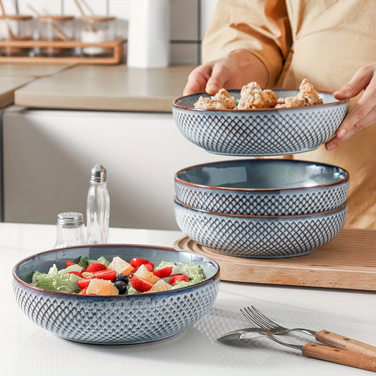 Large Pasta Bowl Set (4-Piece, 8.5", 46oz) – Ceramic Shallow Bowls, Microwave Safe