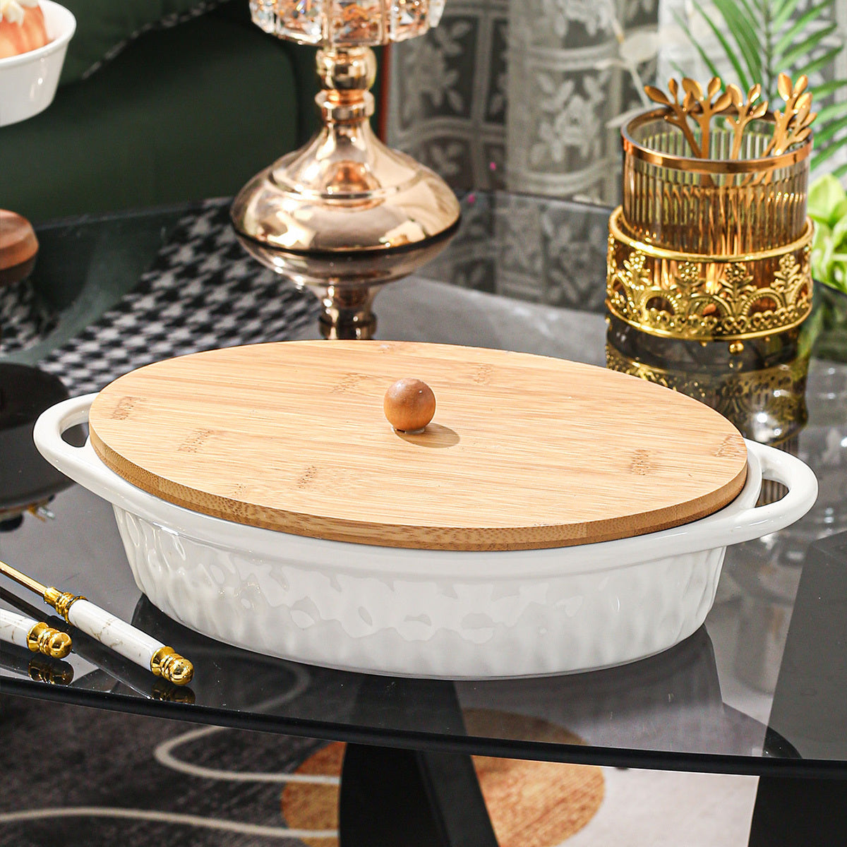 Ceramic Baking & Serving Set (1 Set) – Oven-to-Table Cooking Dish with Heat-Insulated Holder