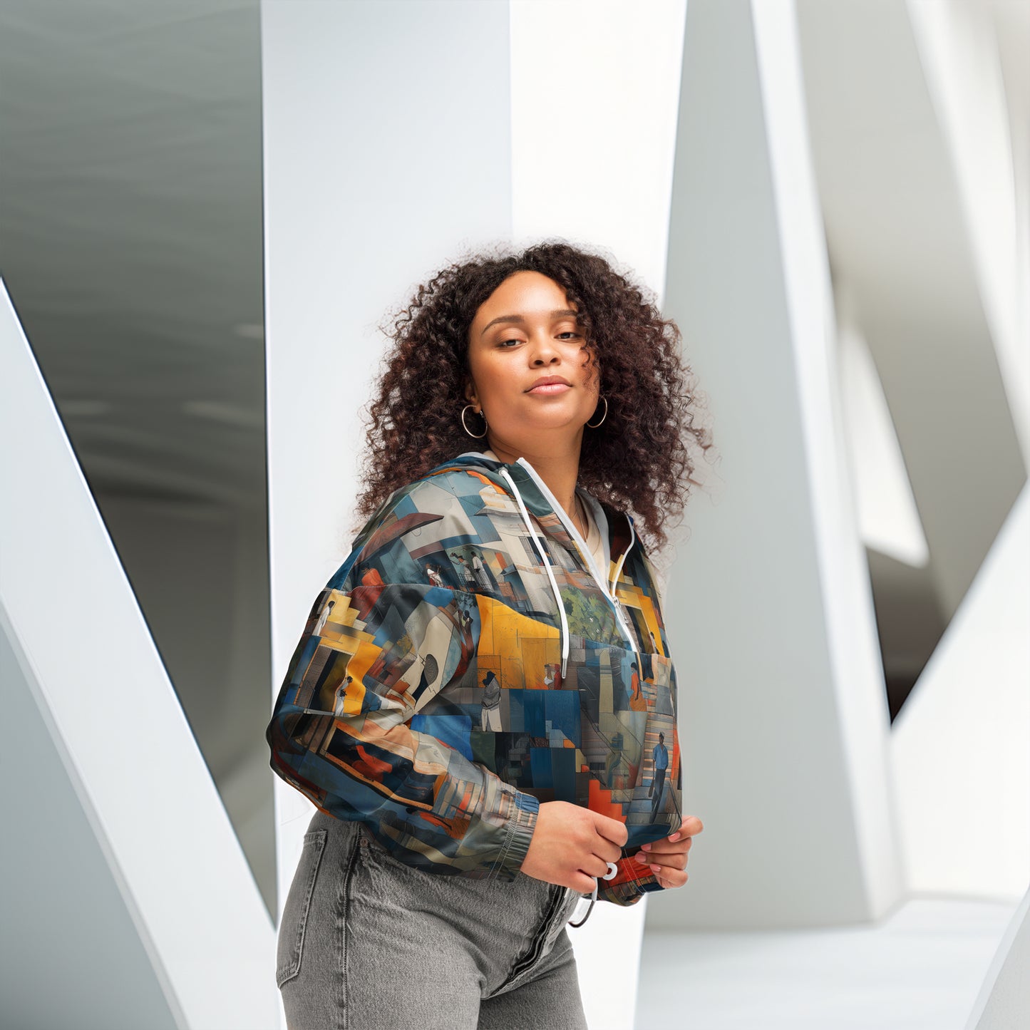 Tetrix Urban Collage – Women’s Cropped Windbreaker