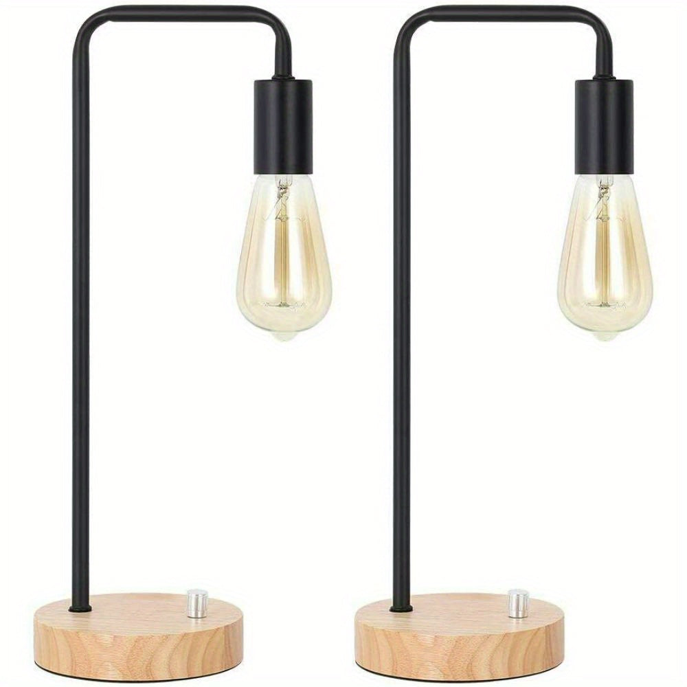 Set of 2 Edison Table Lamp, Industrial Bedside Lamps, Wood Desk Lamp Pairs for nightstand Dressers Coffee Table Study Desk in Bedroom, Guest Room