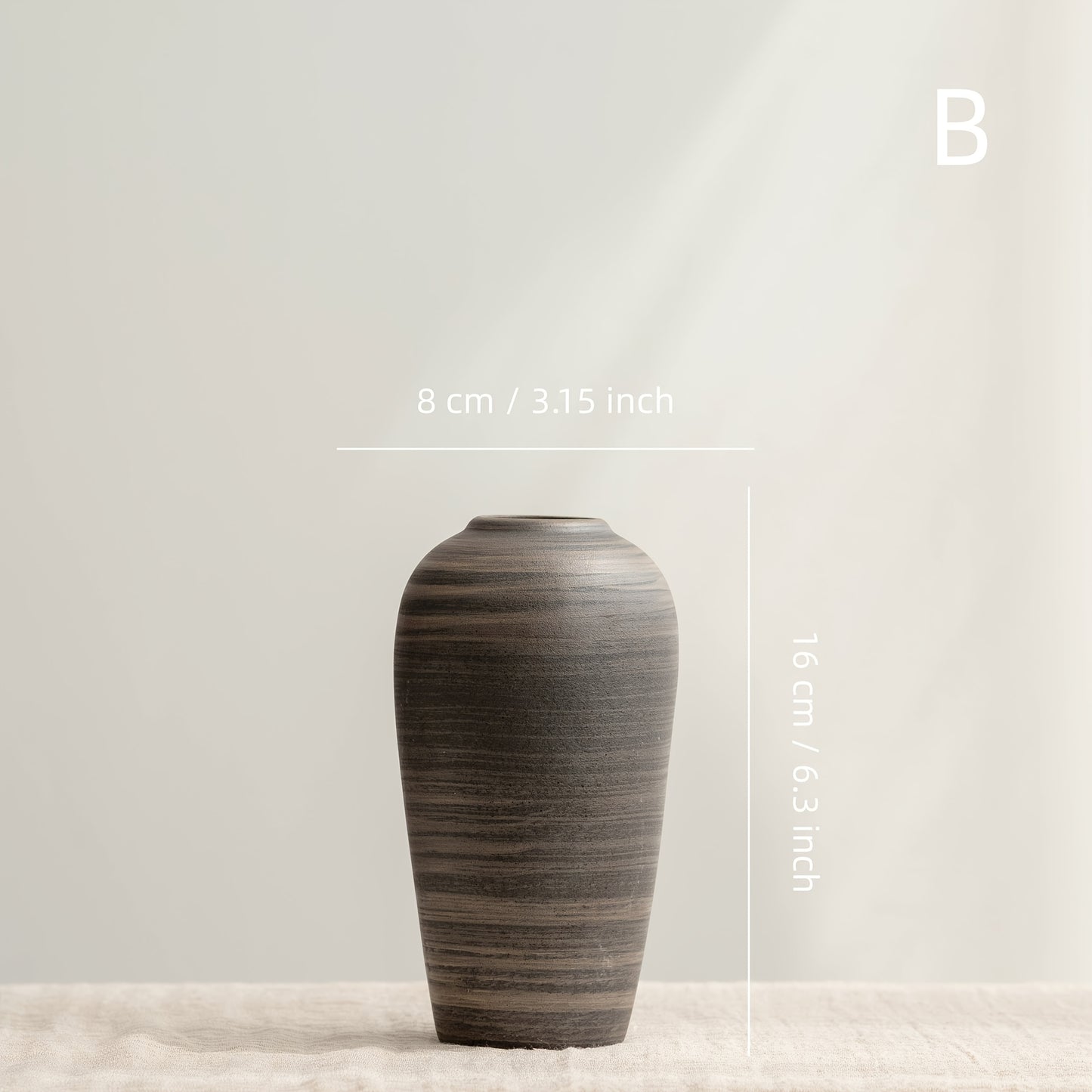 [Wabi-Sabi Ceramic Vase] Wabi-Sabi Style Striped Coarse Ceramic Vase. The Unique Stripe Texture and Rustic Tones of the Vase, Paired with Dried , Create a Natural, Serene, and Textured Atmosphere for Living Rooms, Studies, an