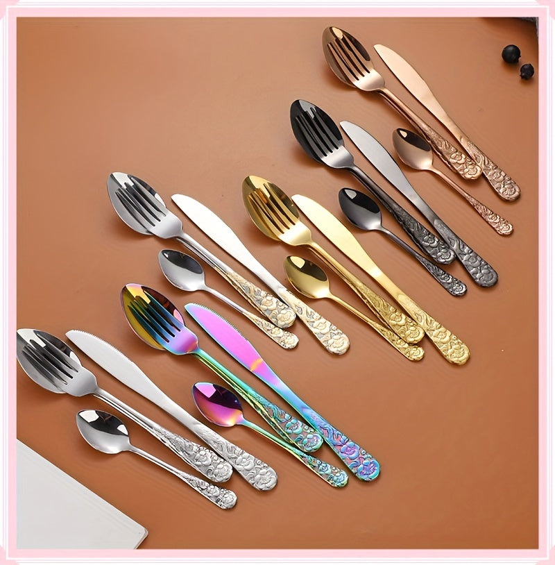 24pcs Stainless Steel Cutlery Set with Patterned Handles in a Gift Box