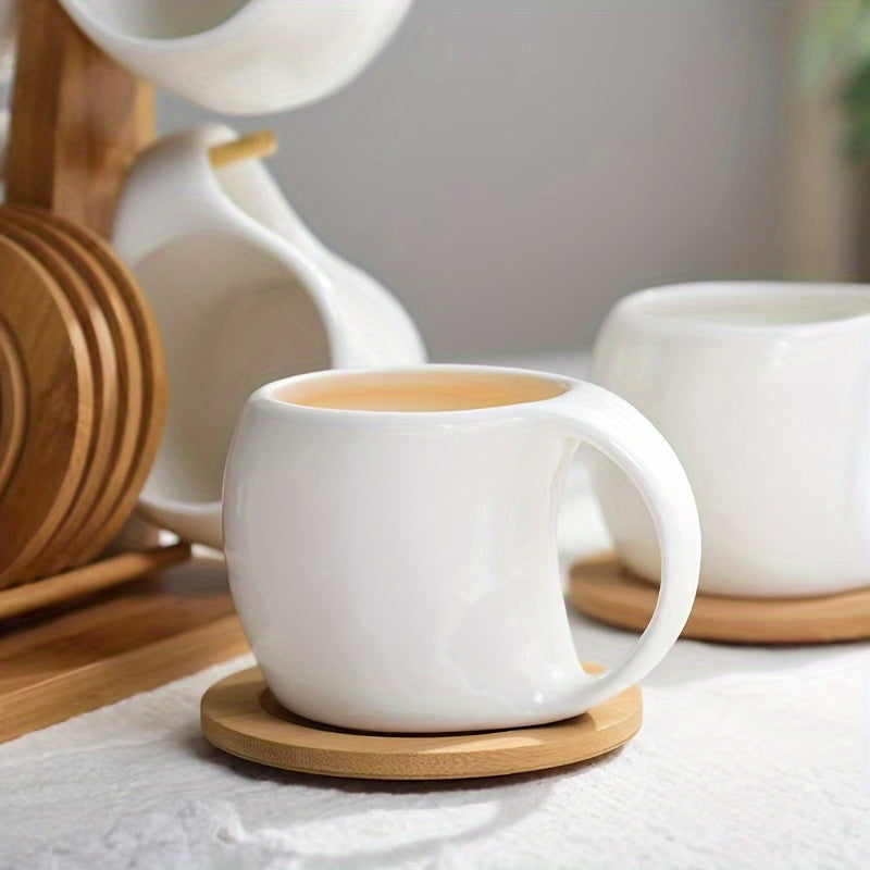 [Coffee and Saucer] Concentrated Coffee and Saucer with Handle, Suitable for Coffee Drinks, Latte, Cappuccino, Mocha, 4oz Coffee, Ideal for Cafes and Parties, White