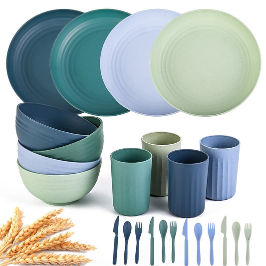 Colorful 24pc Plastic Camping Cutlery Set - Microwave Safe
