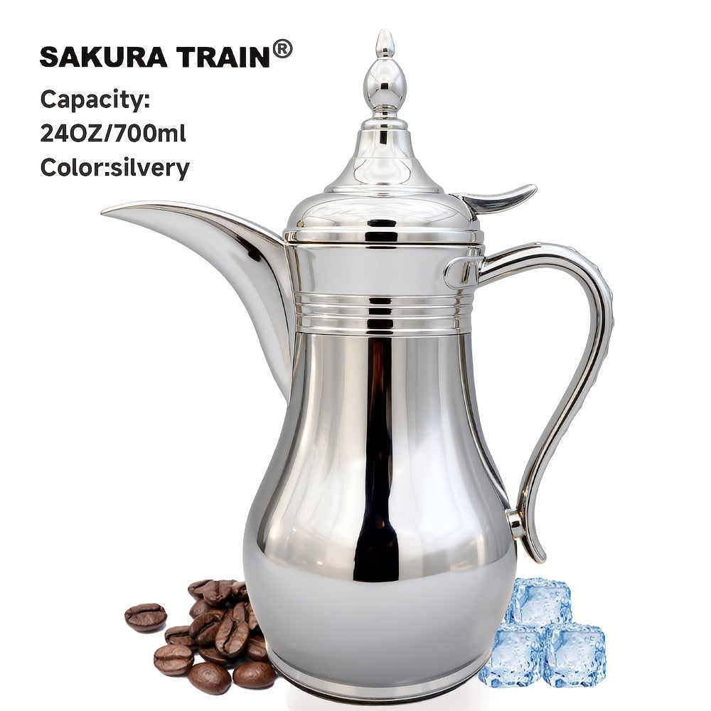 Middle Eastern Arabic Turkey-Inspired Stainless Steel Coffee Pot Dallah Pot Coffee Maker, Double-Wall Insulated Coffee Pot with Lid And Hand, Multiple Colors And Capacities Available for Women, Men, Guests, Best Gift Idea, Ki