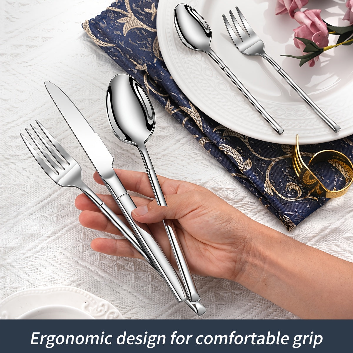 30pcs Silverware Set Service for 6, Premium Stainless Steel & Mirror Polished Flatware Set, Include Fork, Knife, Spoon, Suitable for Home, Kitchen, Restaurant, Durable and Corrosion Resistant, Dishwasher Safe