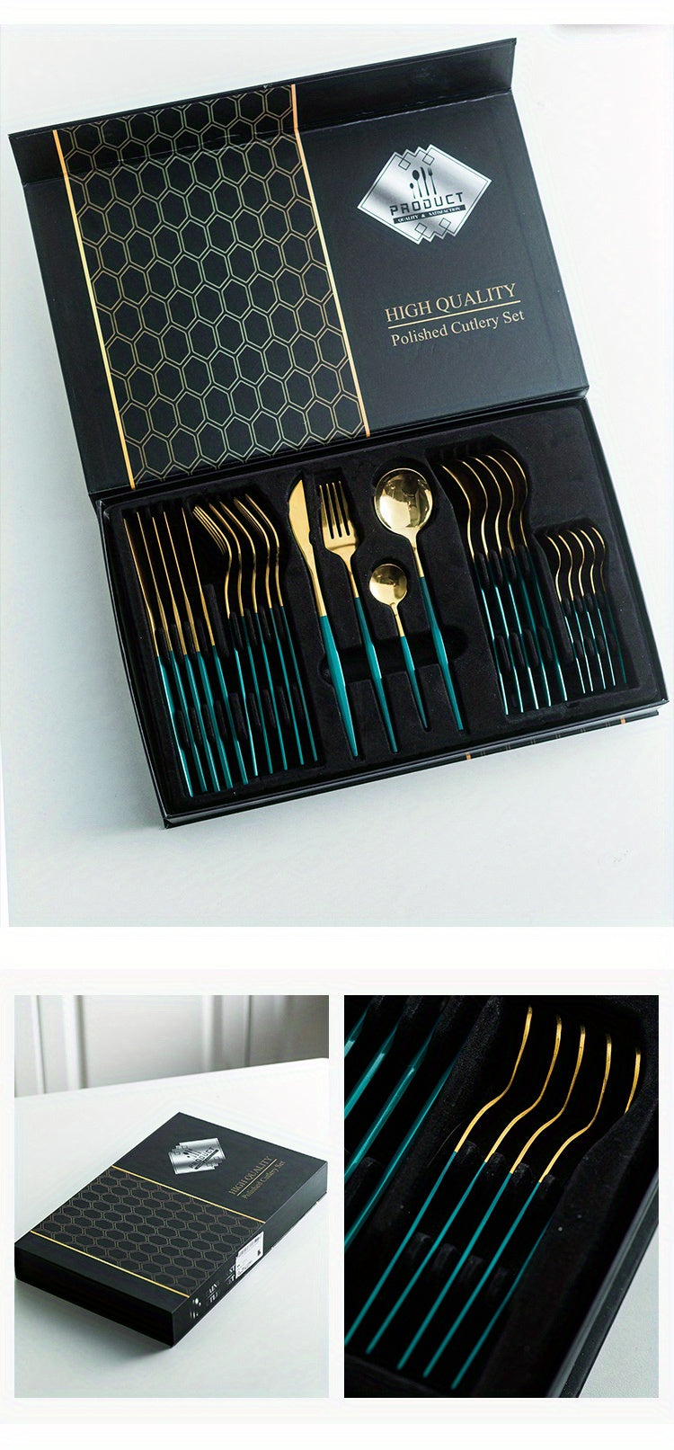 24pcs Stainless Steel Cutlery Set | KEMORELA Luxury Kitchen Cutlery Dishwasher Safe, 304 Stainless Steel