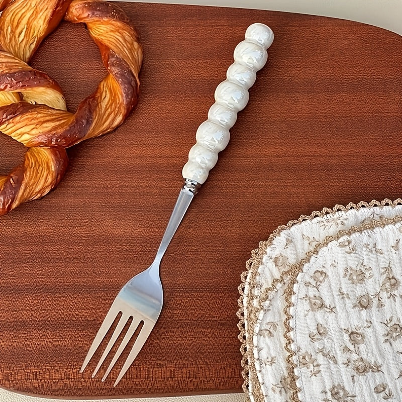 3/4/9/12 Beautiful Pearl-Shaped Stainless Steel Cutlery Sets with Ceramic Handle Table Knives, Dessert Spoons, Forks, and Spoons - Elegant Kitchen Tools and Accessories Perfect for Daily Family Dining, Birthday Parties, and H