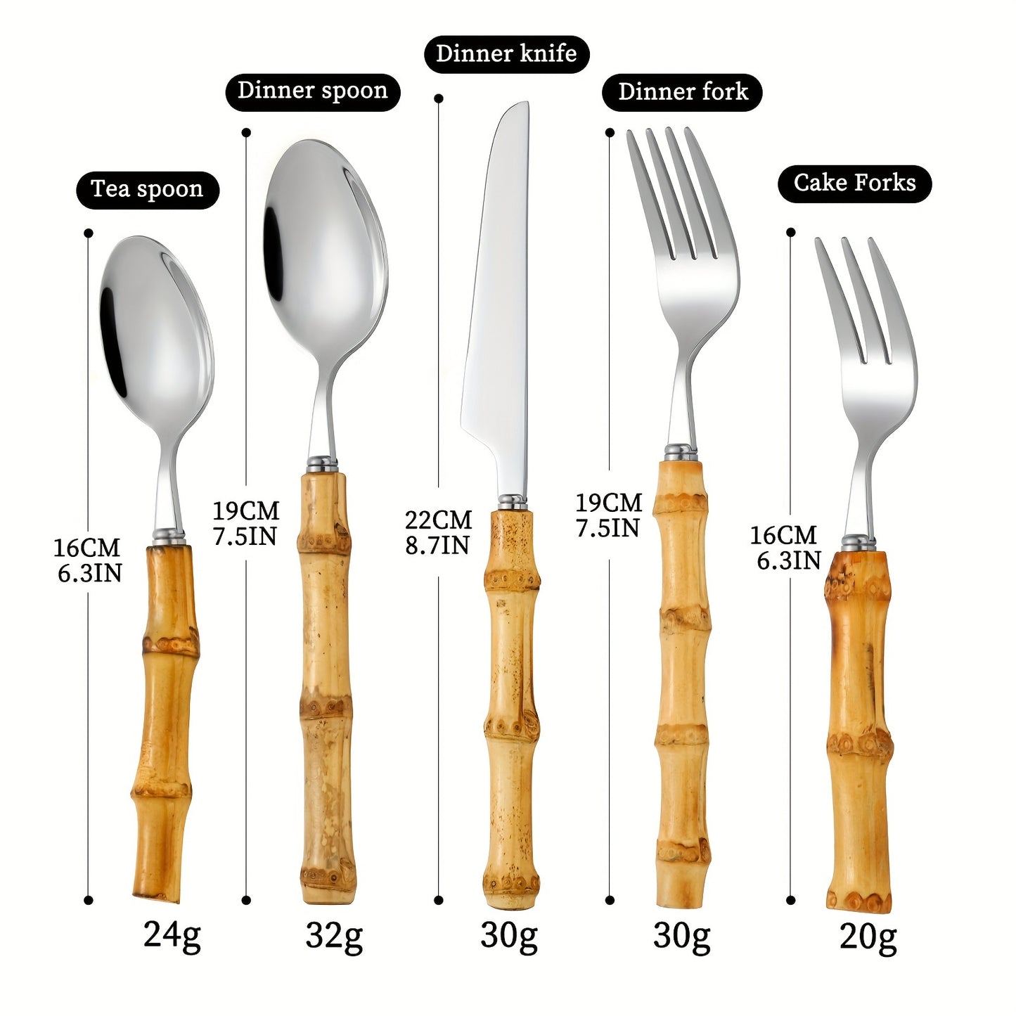 20pcs Bamboo-Handled Stainless Steel Flatware Set: Perfect for Outdoor, Everyday Use, and Gatherings - Suitable for 4 People - Dishwasher Safe - Ideal Wedding, Thanksgiving, Christmas, Valentine's Day, Eid Al-Fitr (Ramadan) G