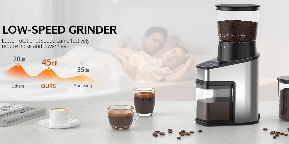 Burr Coffee Grinder with 60 Grinding Settings | Electric Coffee Bean Grinder for Home Use with 60 Seconds Timer, 1-8 Cup Capacity, Touch Screen, Anti-static, 430 Stainless Steel, Black