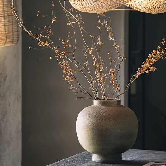 1-Pack, Rustic Ceramic Round Vase, Vintage Floor-High Vase for Farmhouse Decor, Living Room Entry Table Centerpiece, Kitchen, Wedding Gift