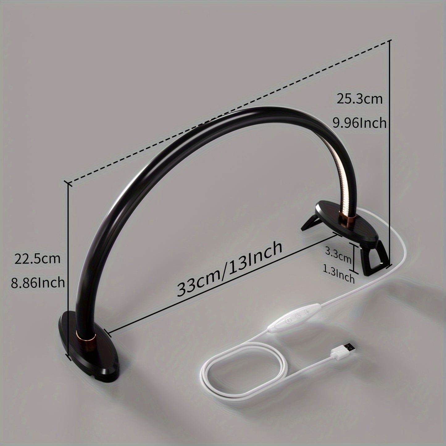 1pc Aluminum Alloy 3 Color Temperatures Dimmable Half-Moon Desk Lamp - USB-Powered Arch Light with Polished Finish for Nail Art, Crafts, Reading & Nightstand Use, Craft Lighting | Sleek Design | Adjustable Brightness, Desk La