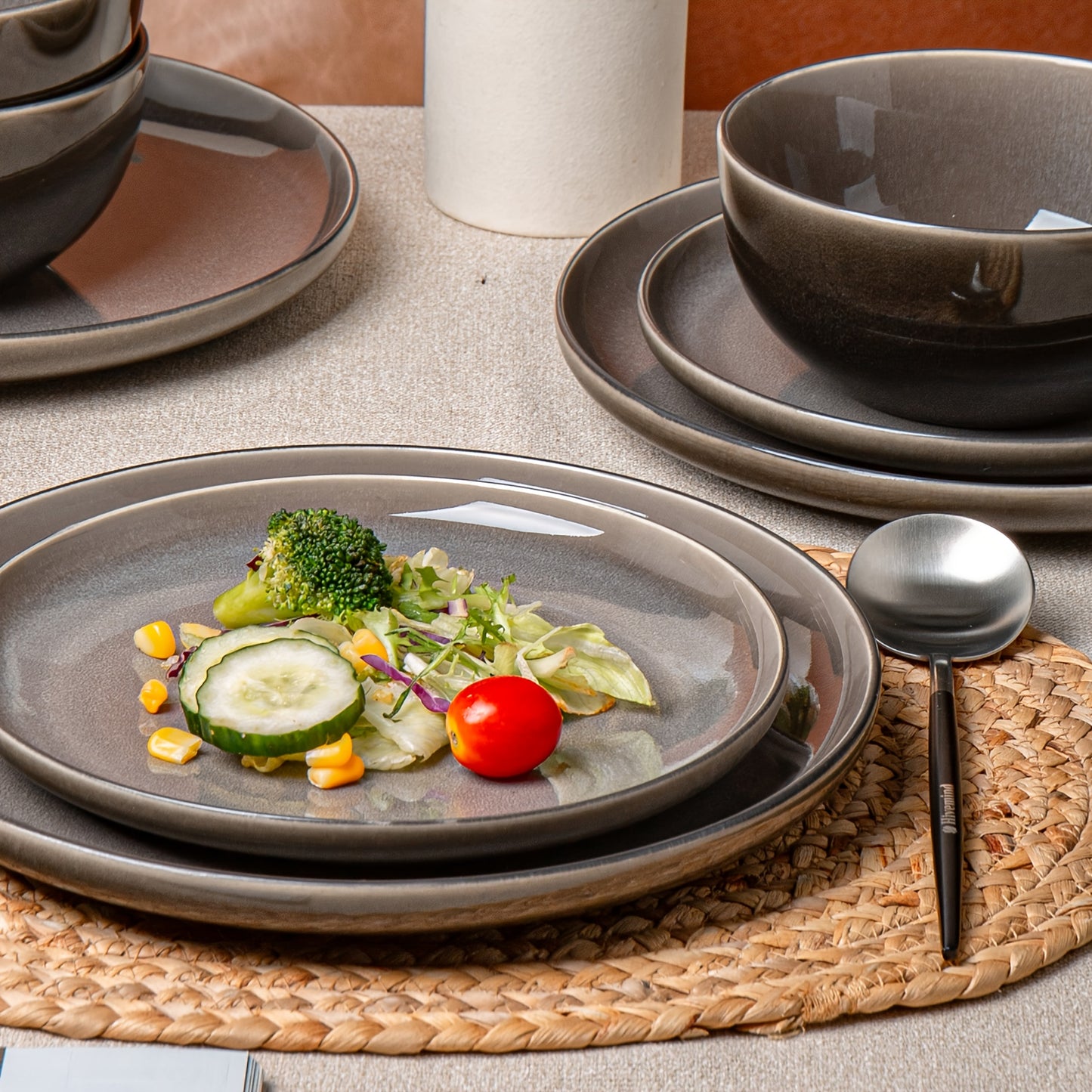 Purple-Gray Reactive Glaze Dinnerware Set (12-Piece) – Ceramic Tableware for 4