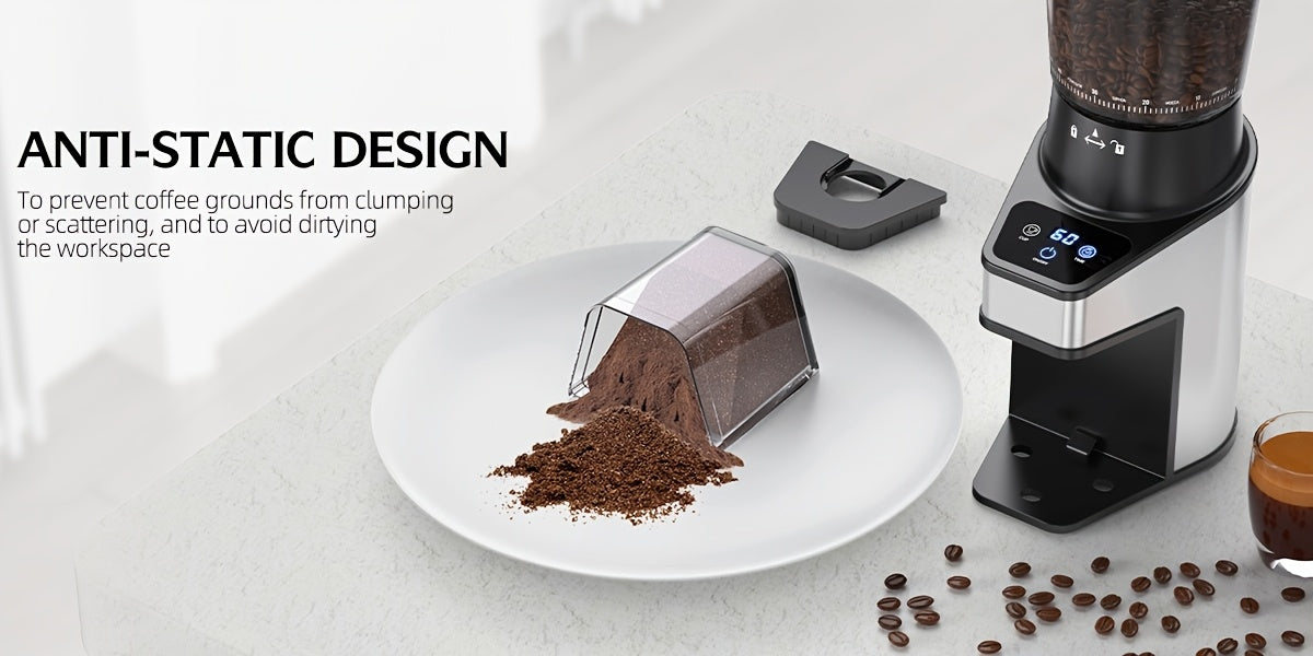 Burr Coffee Grinder with 60 Grinding Settings | Electric Coffee Bean Grinder for Home Use with 60 Seconds Timer, 1-8 Cup Capacity, Touch Screen, Anti-static, 430 Stainless Steel, Black