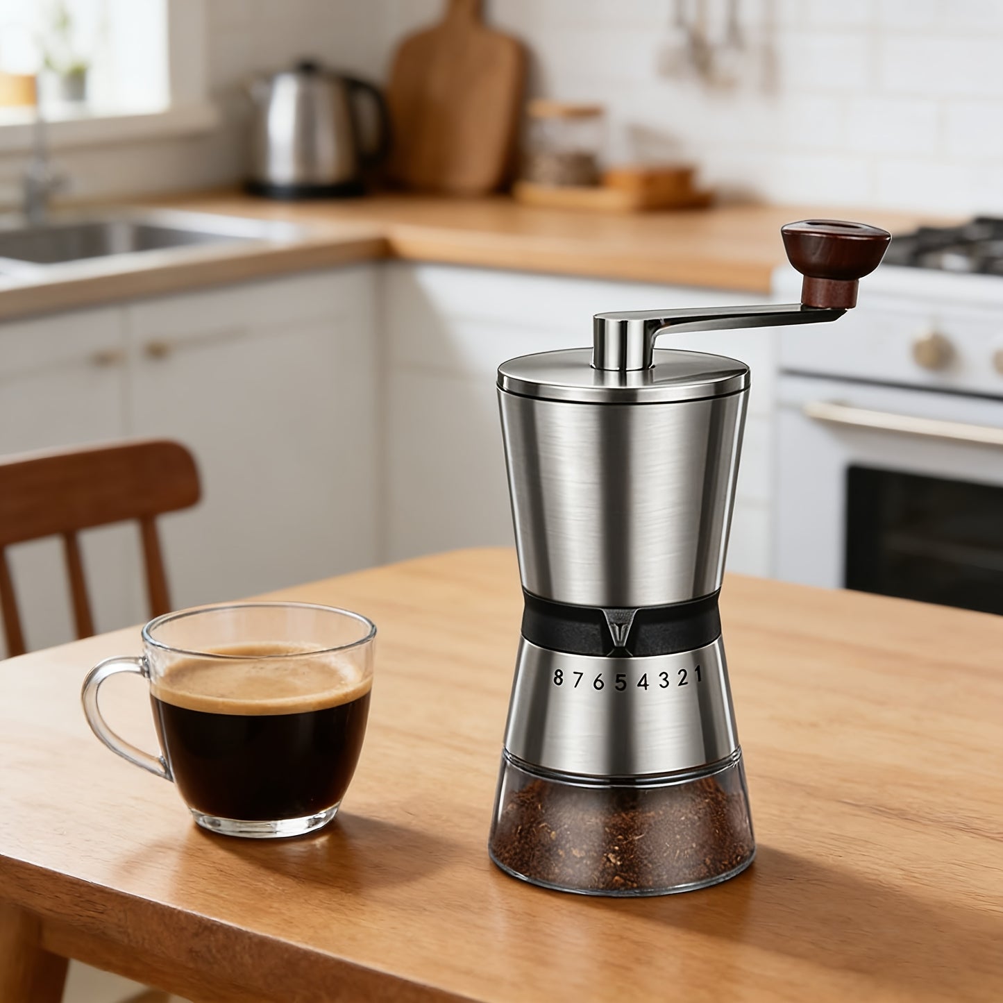 Stainless Steel Manual Coffee Grinder With 8 Adjustable Settings, Large Capacity Conical Burr Coffee Grinder, Portable Hand Coffee Bean Mill With Hand Crank For Kitchen, Home, Travel, Camping, Office, Espresso, Pour Over