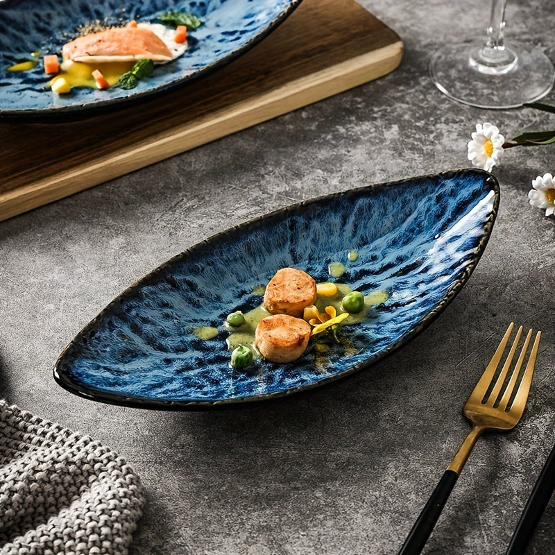 Japanese Navy Blue Ceramic Plate (1 Piece) – Scratch-Resistant Sushi & Dessert Dish