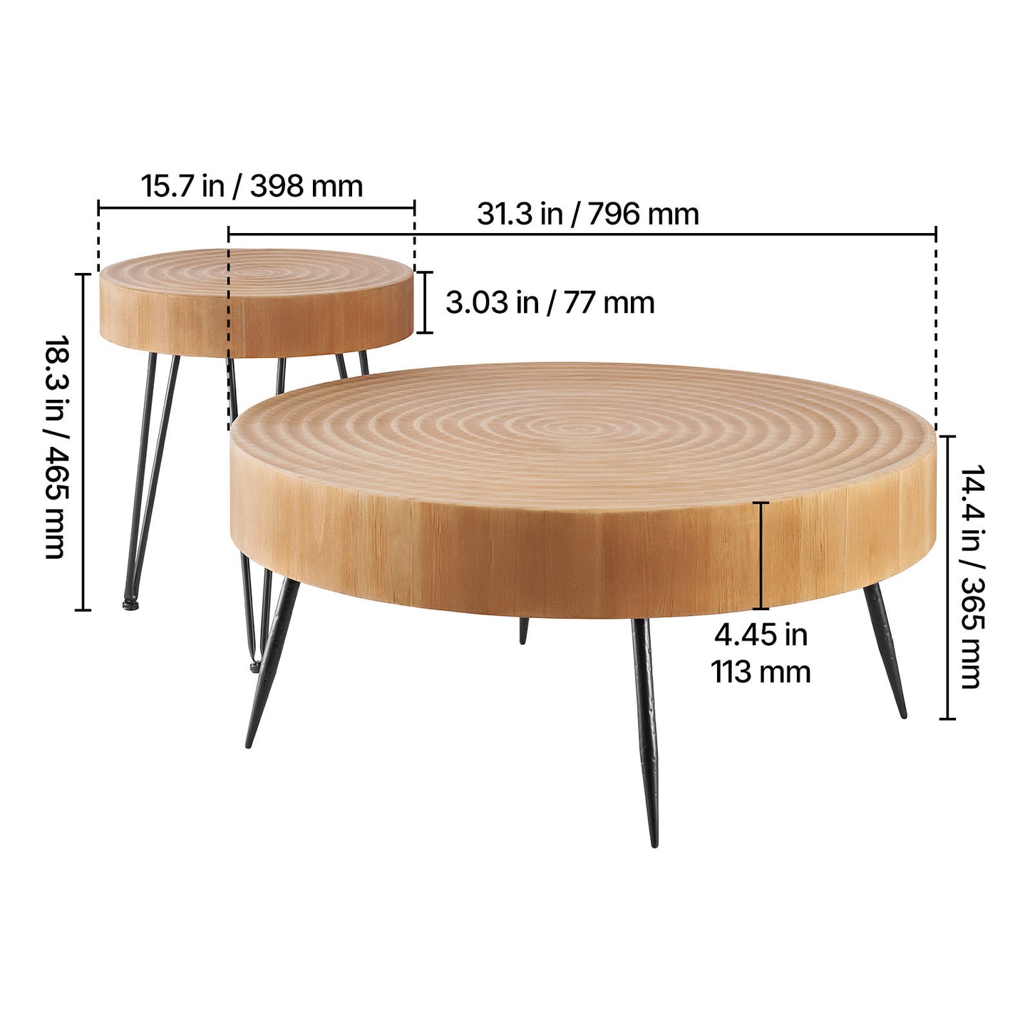 Round Coffee Table Set of 2 – 31.3” Center Table + Matching End Table