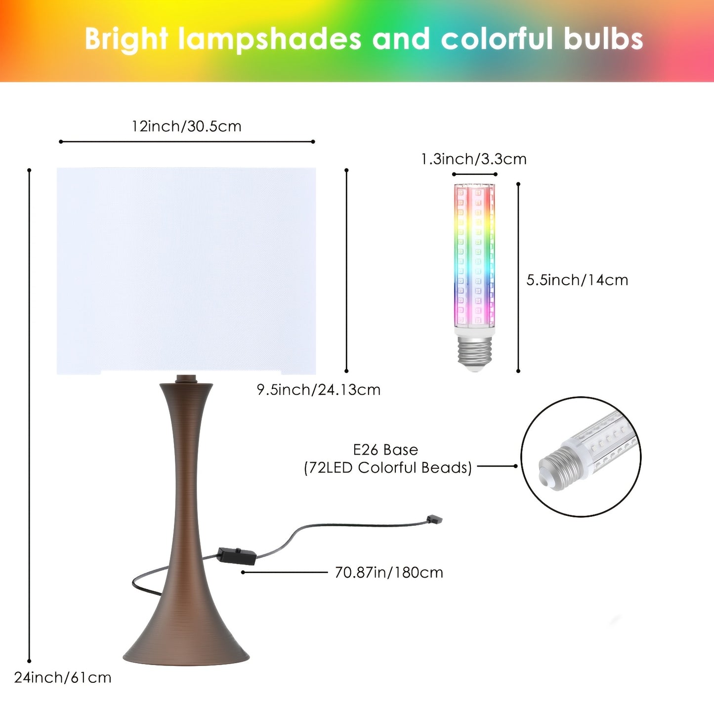 Modern Smart Bedside Table Lamps - Set of 2, 24" Tall, Brown, APP Remote Control, Music Sync for Bedroom & Farmhouse Living Room Decor