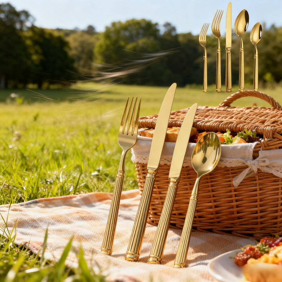 60/40/20pcs, Luxurious Striped Roman Column Stainless Steel Knife, Fork and Spoon Set, Kitchen Stainless Steel Tableware Set, Mirror-polished Finish, Suitable for Use in Households, Restaurants, Hotels and Parties, Can Be Was