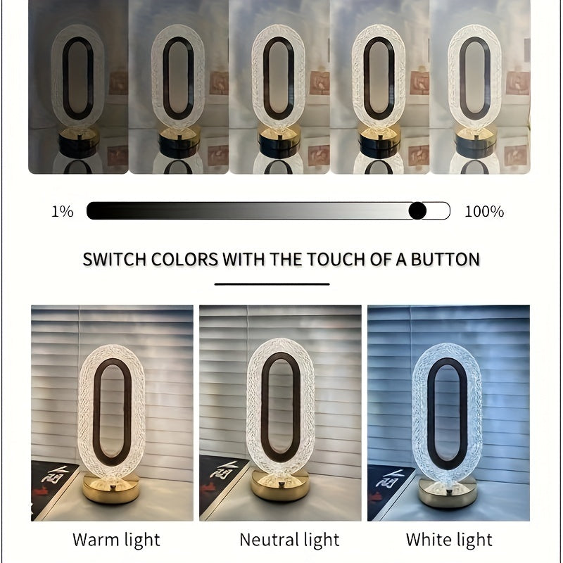 Portable Crystal Table Lamp (3 Colors Variable Night Light), Touch Table Lamp with USB Charging Port, Night Light for Bedroom, Nightstand, Bedside Lamps