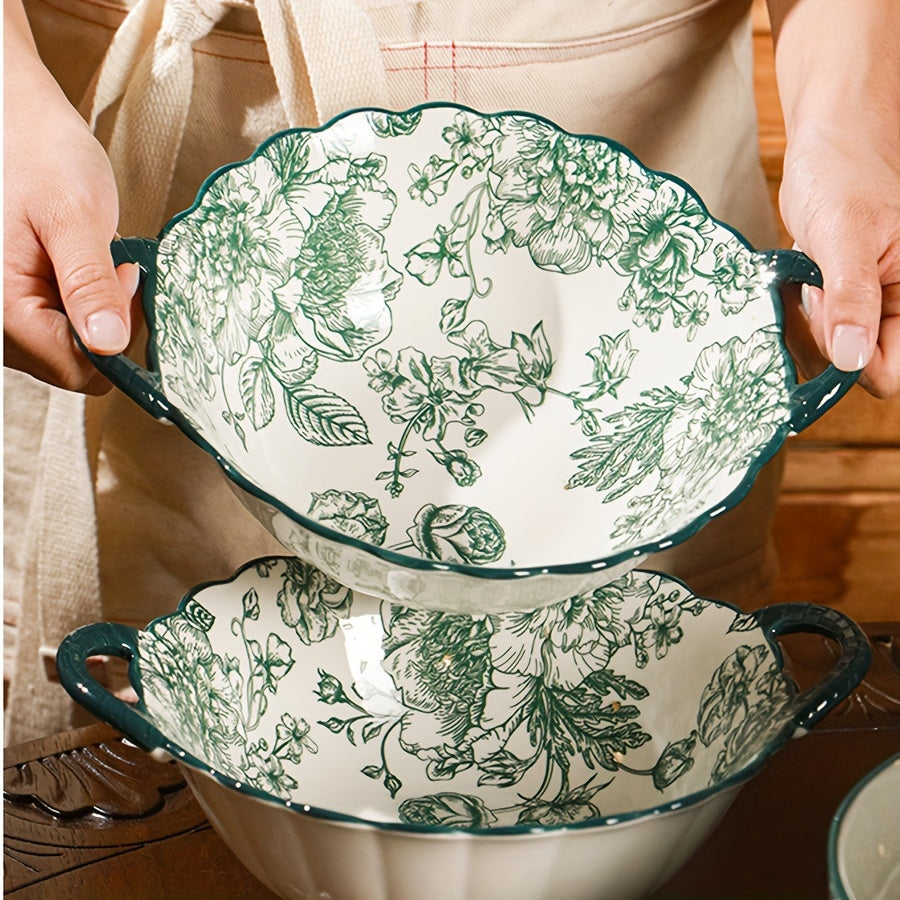 Vintage Green Rose Ceramic Dinnerware Set (6-Piece) – Plates & Bowls