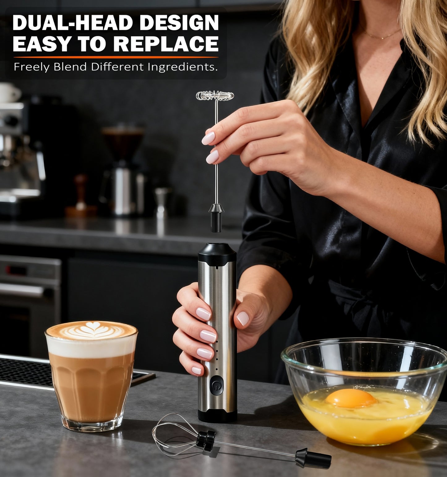 3-Speed Adjustable Rechargeable Milk Frother - 304 Stainless Steel Handheld Electric Foam Maker, Large Battery USB Charging Drink Mixer, Multi-Use Milk & Egg Beater for Coffee, Latte, Matcha, Portable Whisk for Daily & Travel