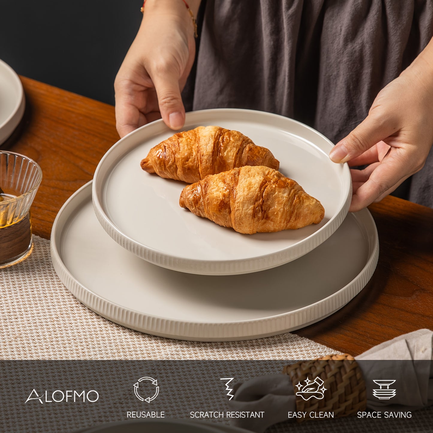 White Reactive Glaze Stoneware Dinnerware Set (12-Piece) – Chip & Scratch Resistant