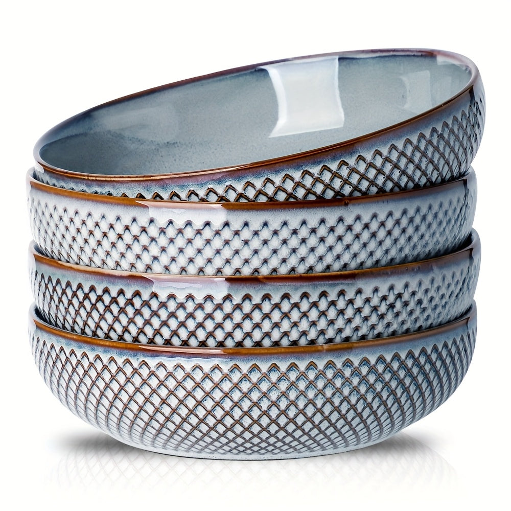 Large Pasta Bowl Set (4-Piece, 8.5", 46oz) – Ceramic Shallow Bowls, Microwave Safe