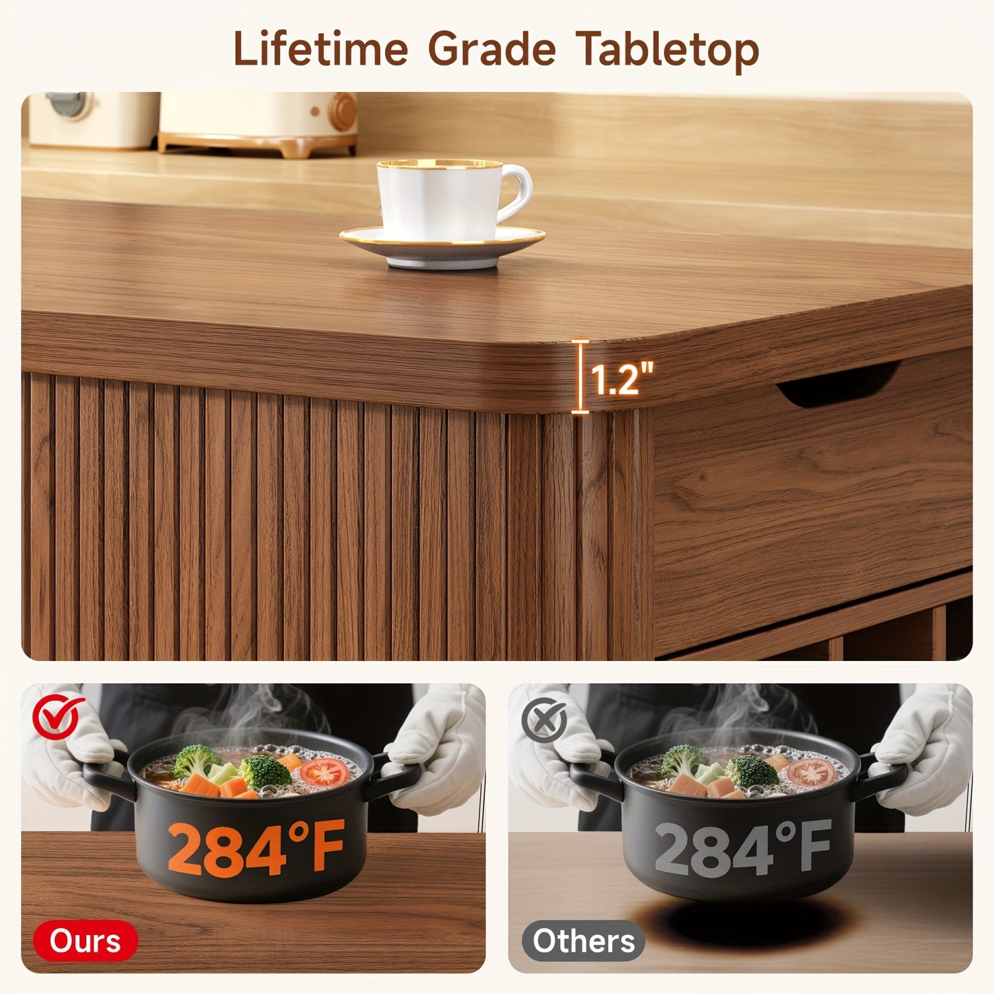 59” Kitchen Island with Storage & Sliding Door – Walnut Bar & Prep Table