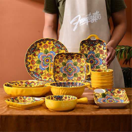 Bohemian Yellow Ceramic Dinnerware Set (6 / 8 Pieces) – Microwave, Oven & Dishwasher Safe